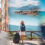 Woman traveling solo with backpack overlooking a coastal city — solo female travel 2026