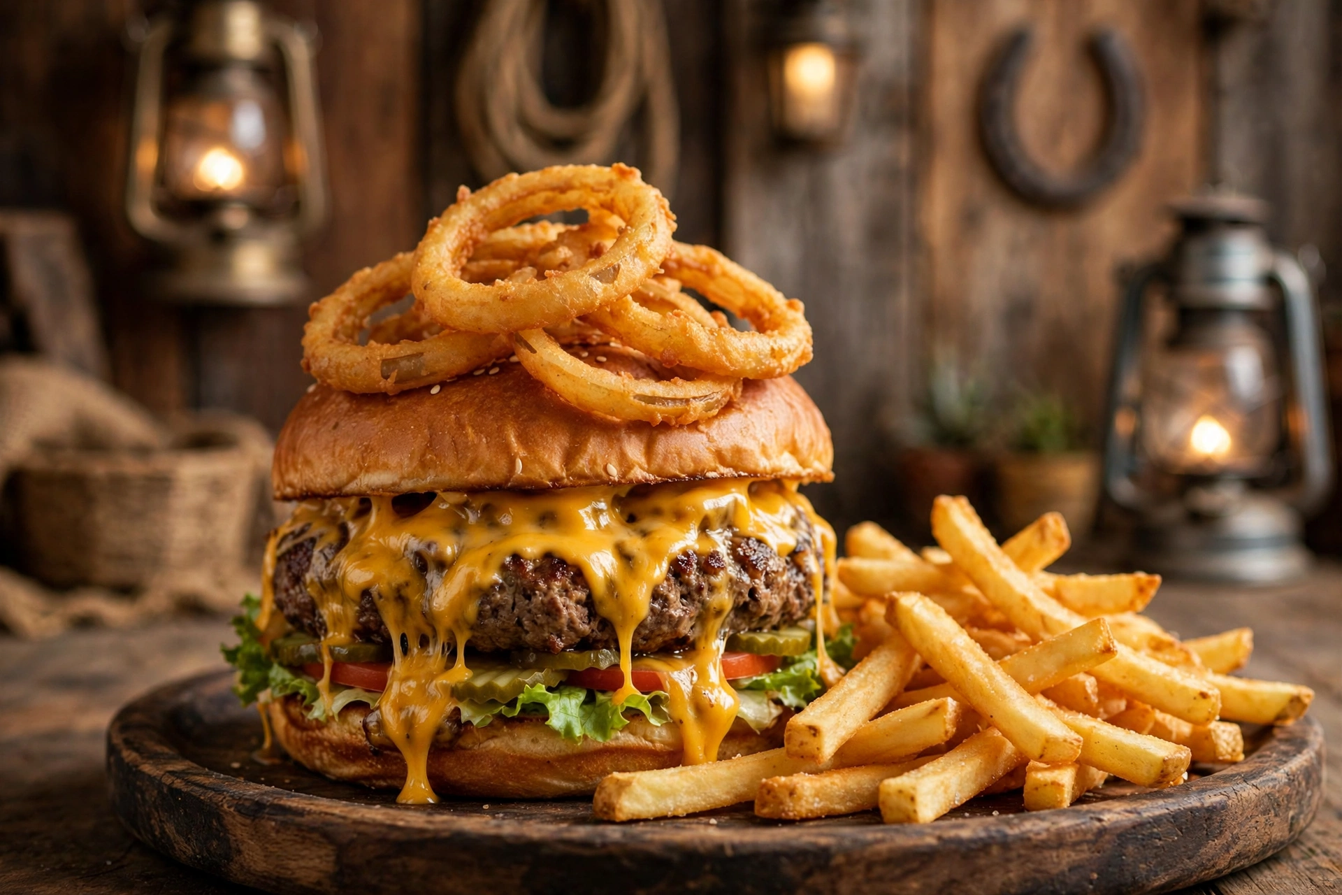 Big Ben burger with fries in a Wild West themed cafe in I-8, Islamabad