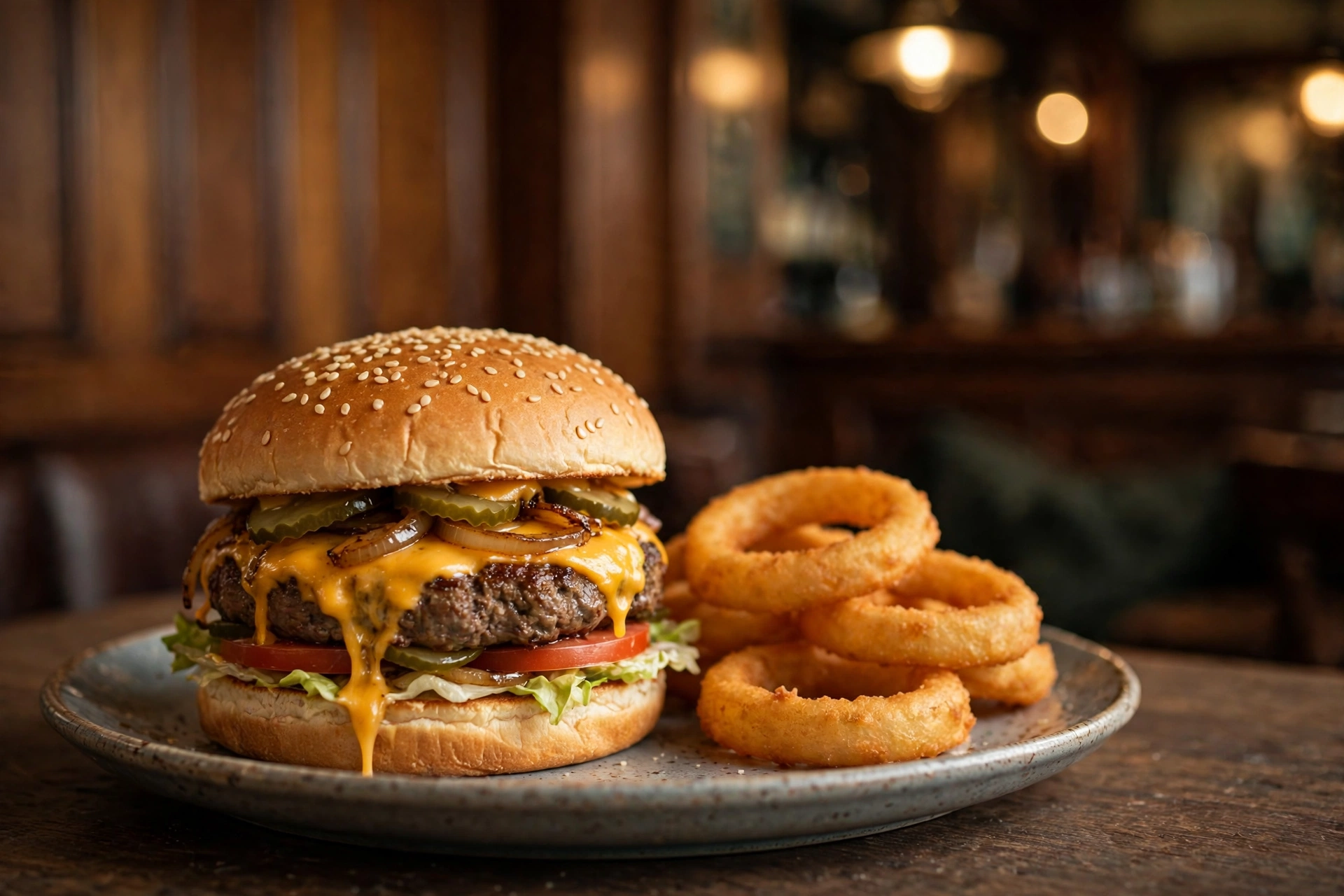Classic pub cheeseburger with fries at Donovan's Pub, Woodside, Queens