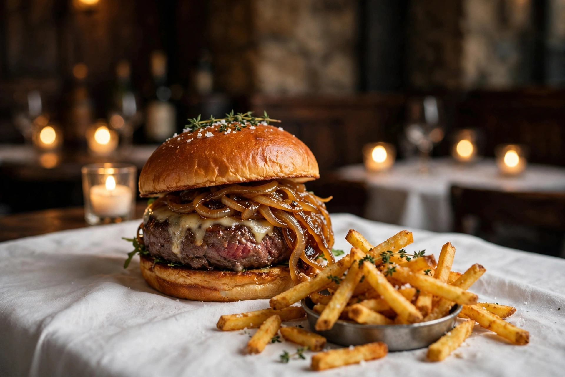 Black Label Burger with pommes frites at Minetta Tavern, Greenwich Village