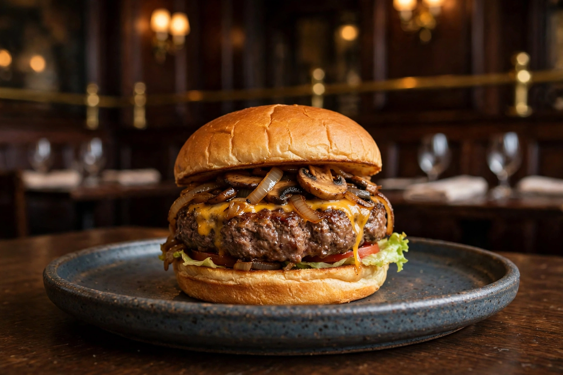 Dry-aged Luger Burger on a bun at Peter Luger Steak House, Williamsburg